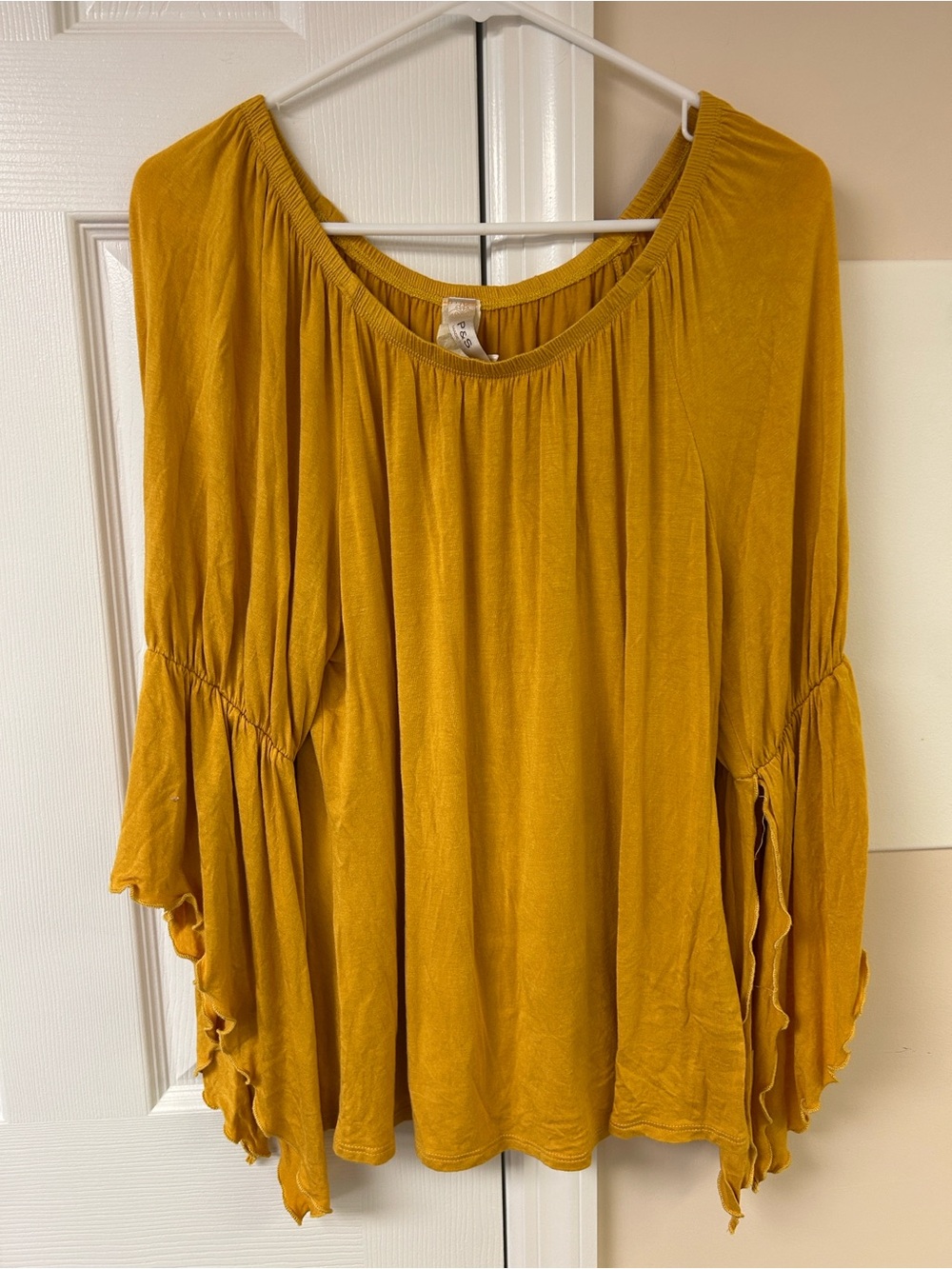 P&S mustard yellow peasant blouse bell sleeves
